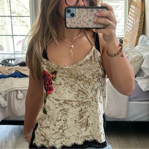 Velvet Floral Embroidered Cami Top